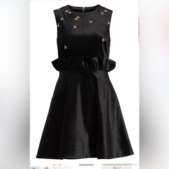 TED BAKER | CELEENA QUEEN BEE RUFFLE MINI DRESS FIT & FLARE BLACK SIZE 2 - Picture 3 of 10